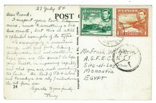 1954 Cyprus Real Photo Postcard - Kykko Monastery - 2 1/2 Piastre Rate To Egypt