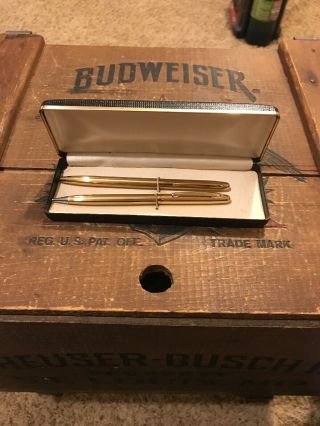 Vintage Wearever Mechanical Pencil & Ball Point Pen Set W/hardcase Gold Colored