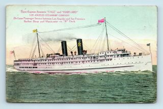 Los Angeles Steamship Co Yale & Harvard - Bullocks Advertising Verso - Postcard