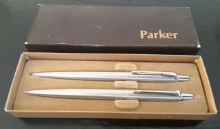 Vintage Parker Pen And Pencil Set - Stainless Steel
