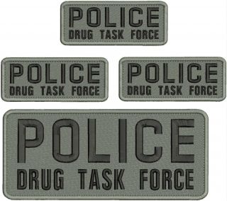 Police Drug Task Force Embroidery Patches 4x10 &2x5 With Hook On Back Gray/blk