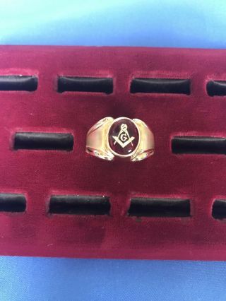 Masonic Lodge Ring Red Oval Stone 18k Hge Gold Classic Style Size 12 Made In Usa