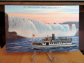 Vintage Linen Postcard Maid Of The Mist Steamer Niagara Falls Ny