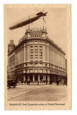El Graf Zeppelin Madrid España 1930 Publicidad Hotel Nacional Tarjeta Postal