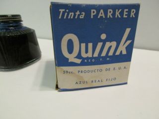 Vintage Parker Ink Quink Permanent Royal Blue Full Bottle Boxed 2 oz 3