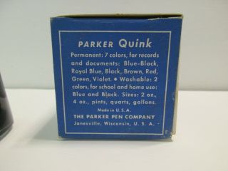 Vintage Parker Ink Quink Permanent Royal Blue Full Bottle Boxed 2 oz 4