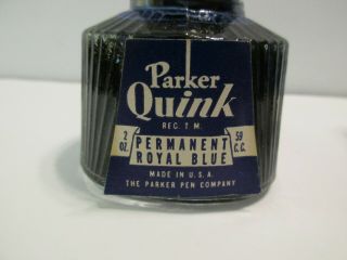 Vintage Parker Ink Quink Permanent Royal Blue Full Bottle Boxed 2 oz 5