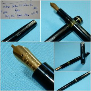 Vintage Osmiroid 75 Fountain Pen - Black - Italic Broad Straight Nib -