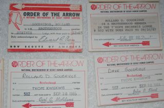 Vintage Boy Scout OA Order of the Arrow Membership Pocket Cards 253,  79,  502 4