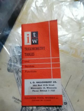 Illinois Tool 1956 Trigonometry Tables And Involute Functions