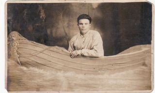 1930 Handsome Young Man In Boat Studio Guy Old Russian Antique Photo Gay Int