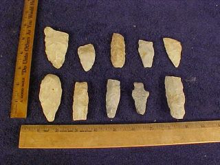 10 Ancient Native American Arrow/spear Points From North Carolina - - F