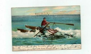 Antiique 1906 Post Card " The Life Saver " Man Rowing A Catamaran