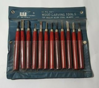 Vintage Witherby Wood Carving Tools 12 Piece Wooden Handle Made In Japan
