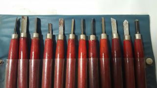 Vintage Witherby Wood Carving Tools 12 piece Wooden Handle Made in Japan 2