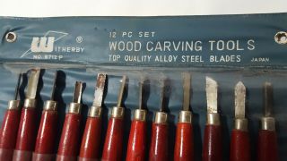 Vintage Witherby Wood Carving Tools 12 piece Wooden Handle Made in Japan 4
