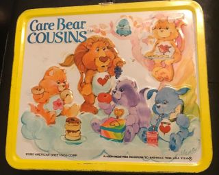 Vintage 1985 Care Bear Cousins Aladdin Metal Lunch Box & Wuzzles Thermos