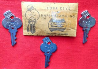 3 Vintage American Tourister Smiling Bellhop Luggage Keys With Envelope