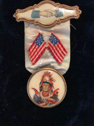 Rare & Early Odd Fellows Parade & Memorial Ribbon W/ Celluloid Medal & Pin