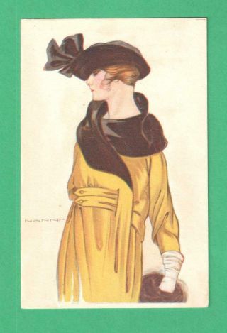 Vintage Nanni Art Postcard Fashionable Lady Hat Muff
