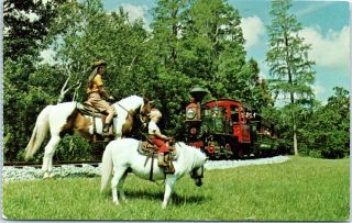 1970s Florida Postcard Walt Disney World Mickey Train Child On Pony Perforated