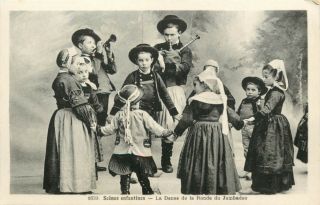 French Child Folk Dance - La Danse De La Ronde Du Jambadao,  Postcard,  C1910