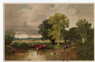 Meissner & Buch 1648 Landscape With Lady And Cows By Lake A/s Kaufmann A0618