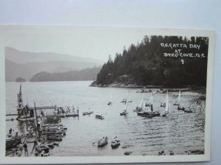 Rare Deep Cove,  B.  C.  Regatta Day / Dock Scene Vintage B&w R.  P.  Postcard 1934