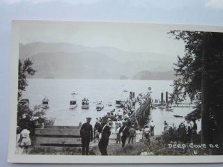 Rare Deep Cove,  B.  C.  Crowded Dock Scene Vintage B&w R.  P.  Postcard 1934