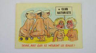 Risque Vintage Comic Postcard Nudist Naturist Boules Pentanque Bowling Big Boobs