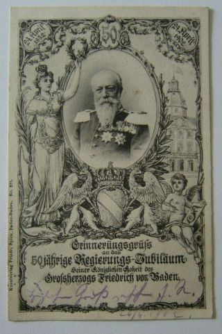 1902 German Empire 50th Anniv Jubilee Of Friedrich Von Baden Postcard With Stamp