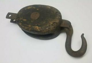 Antique Wood Block & Tackle Pulley and Hook 5