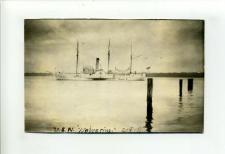 Detroit River Mi Antique Rppc Photo Postcard,  Uss Wolverine (ix - 31),  Navy Ship