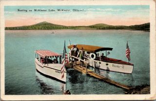 Mcalester Lake Ok Boating Barney & Viola 2 Motorboats Flappers On Dock 1920s