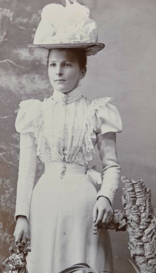 1890s Cabinet Card Photo Attractive Young Lady Hat Lace Fashion Wilson Southsea
