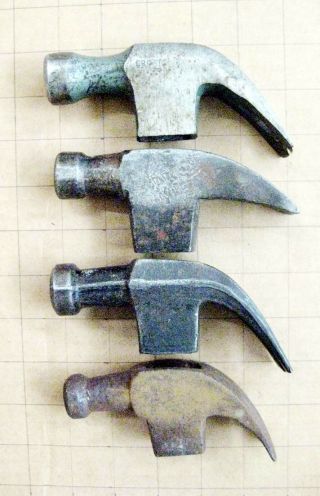 4 Vintage Claw Hammer Heads Craftsman,  Unknown
