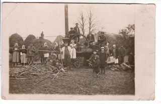 Early 1900 People With Huge Steam Engine Motor Tractor Antique Photo