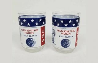 Two Nasa Vintage Apollo 11 Usa Man On The Moon Tumblers Whiskey Drinking Glasses