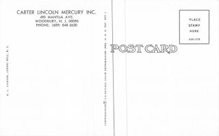 Postcard Carter Lincoln Mercury Car Dealership in Woodbury,  Jersey 118192 2