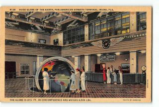 Miami Florida Fl Postcard 1930 - 1950 Pan American Airways Terminal Huge Globe