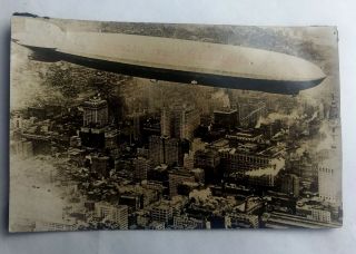 Vintage Real Photo Postcard Graf Zeppelin Over Philadelphia Airship,  Blimp