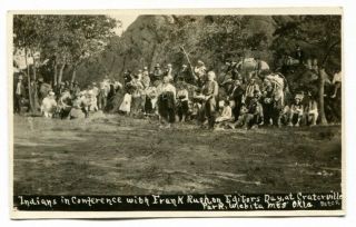 Ca 1920 Real Photo Pc - Native Americans W/ Frank Rush At Craterville Park,  Ok