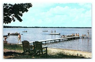 Vintage Postcard Beach Scene Lake Mitchell Cadillac Michigan G15