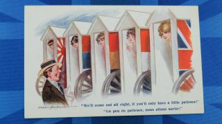 Ww1 Fred Spurgin Comic Postcard 1914 1918 Allies Bathing Beauty Hut Theme