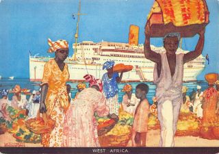 Royal Mail Ship Line,  Artist Shoesmith Image,  West Africa Market C 1910 - 20 