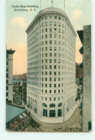 Turks Head Building Providence,  Ri 1913 Postcard Hand - Tinted,  People,  Traffic