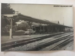 Holland Michigan C&o Rr Station Railroad Depot B&w Real Photo Postcard Rppc