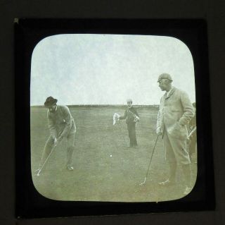 Magic Lantern Slide - Golf/ Gentlemen Golfers C.  1890 - 1900 