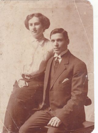 1910s Handsome Young Man Pretty Woman Fashion Couple Old Russian Antique Photo