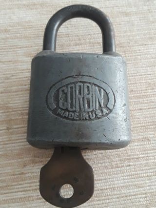 Vintage " Corbin " Hardened Padlock W/ Key Made In Usa.
